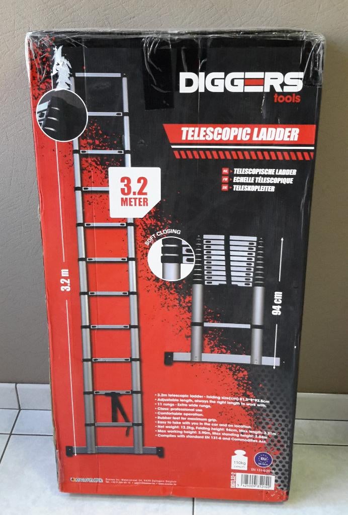 Telescopische ladder DIGGERS 3,20M ( NIEUW ), Ophalen, Nieuw, Ladder, Opvouwbaar of Inschuifbaar