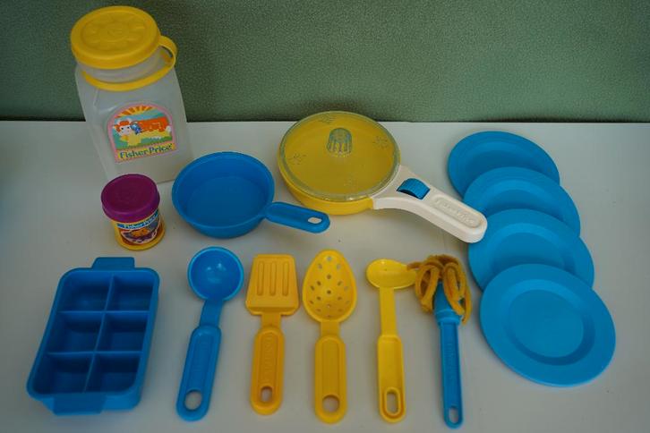Vintage Fisher-Price keukenset – accessoires, Kinderen en Baby's, Speelgoed | Speelkeukens, Gebruikt, Speelkeuken-accessoire, Kunststof