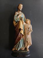 Sint Jozef met kindje Jezus polychroom kalk, Antiek en Kunst, Ophalen of Verzenden