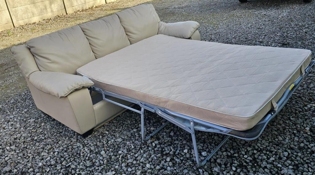 Lederen zetelbed, Ophalen, Zo goed als nieuw, Tweepersoons, Leer