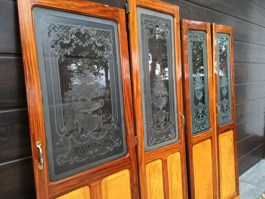 Zeldzame antieke scheepsdeuren met art-deco geëtst glas !!!, Ophalen, Zo goed als nieuw, Kombuis en Sanitair, Zeilboot of Motorboot