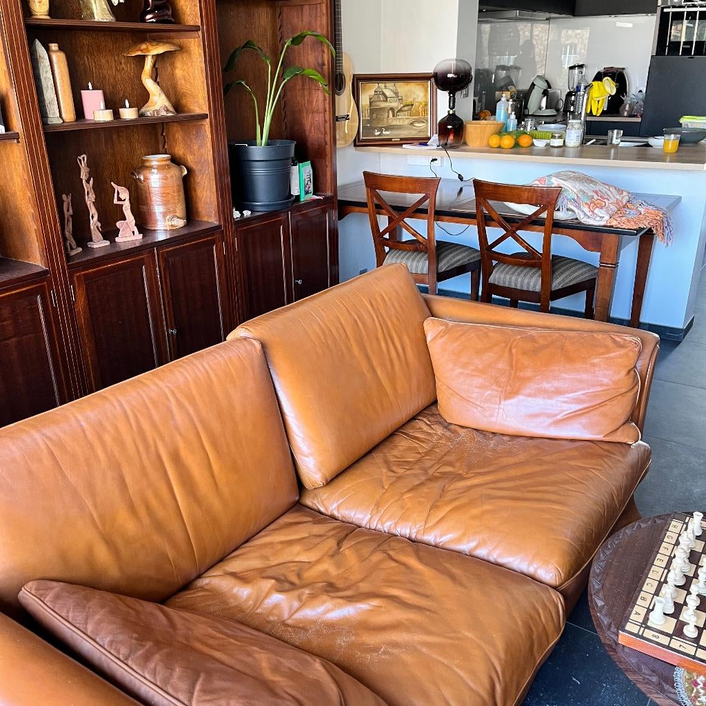 cognac lederen zetels 2 stuks vintage, Ophalen, Gebruikt, Leer