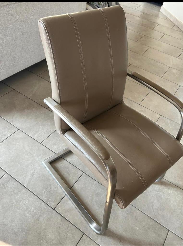 lederen stoelen (6) taupe met inox frame, Ophalen, Gebruikt, Leer, Vijf, Zes of meer stoelen
