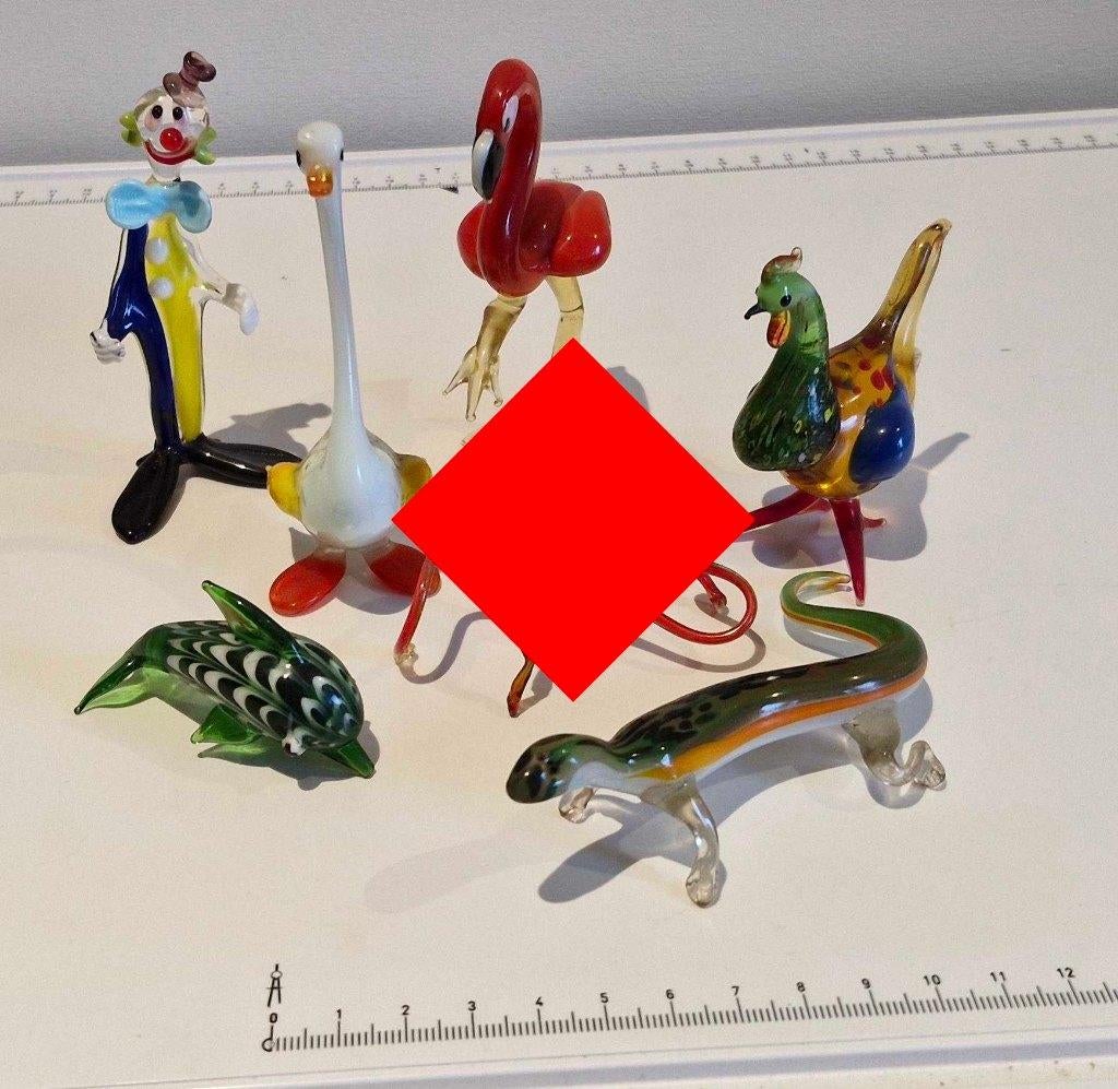 glaswerk murano style 'dieren', 6 stuks, Ophalen of Verzenden