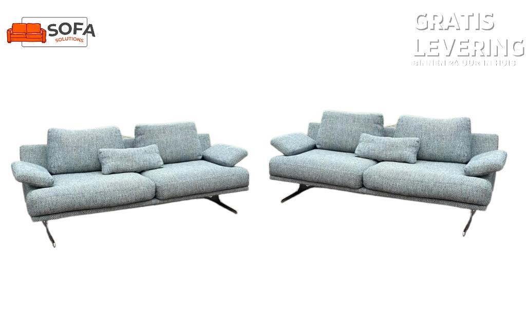 Montel 2x 2.5-zit Grijze Stoffen Zetelset-Gratis Levering BE, Minder dan 75 cm, 150 tot 200 cm, Ophalen of Verzenden, Zo goed als nieuw