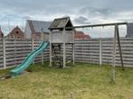 Groot houten speeltoestel met glijbaan, huisje, speeltafel, Enlèvement, Utilisé, Balançoire