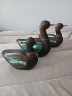Trio de Canards Vintage - Bois, Laiton et Incrustations, Enlèvement ou Envoi