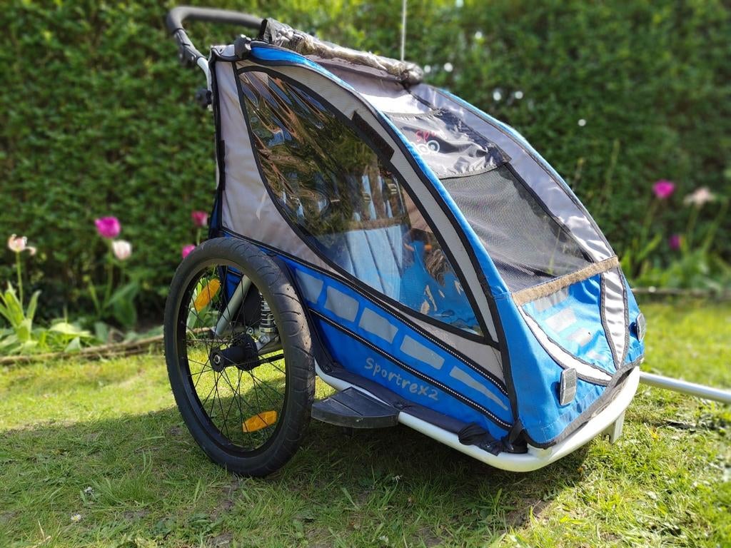 Qeridoo sportex 2 fietskar 2 kinderen, Enlèvement, Utilisé, Suspension, Remorque pour enfant