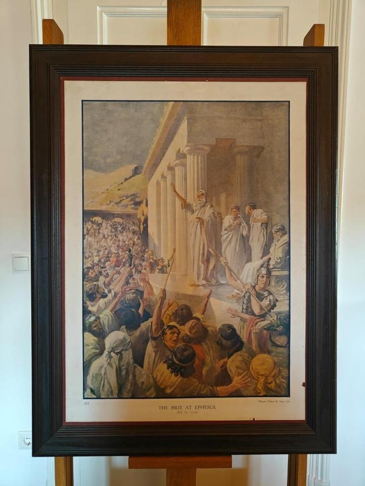Bijbelse schoolplaat Riot at Ephesus – Stephen Reid, Antiek en Kunst, Antiek | Schoolplaten, Geschiedenis, Ophalen