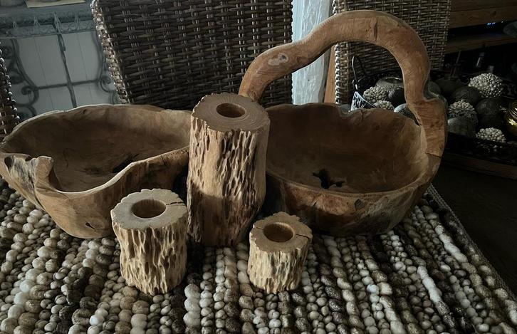 Mooi lot houten decoratie in perfecte staat, Huis en Inrichting, Woonaccessoires | Schalen en Manden, Zo goed als nieuw, Schaal