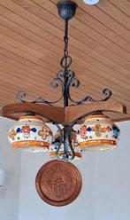 Decoratieve luster met 3 decoratieve potten op houten houder, Ophalen, Zo goed als nieuw