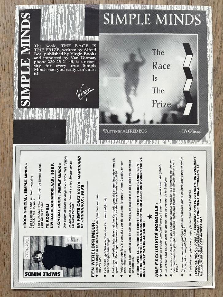 SIMPLE MINDS - The Race is the Prize * leaflet 1984 * NIEUW, Verzamelen, Muziek, Artiesten en Beroemdheden, Nieuw, Poster, Artwork of Schilderij