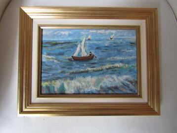 Sublieme kleine „Marine met een zeilboot” gesigneerd: HANS beschikbaar voor biedingen