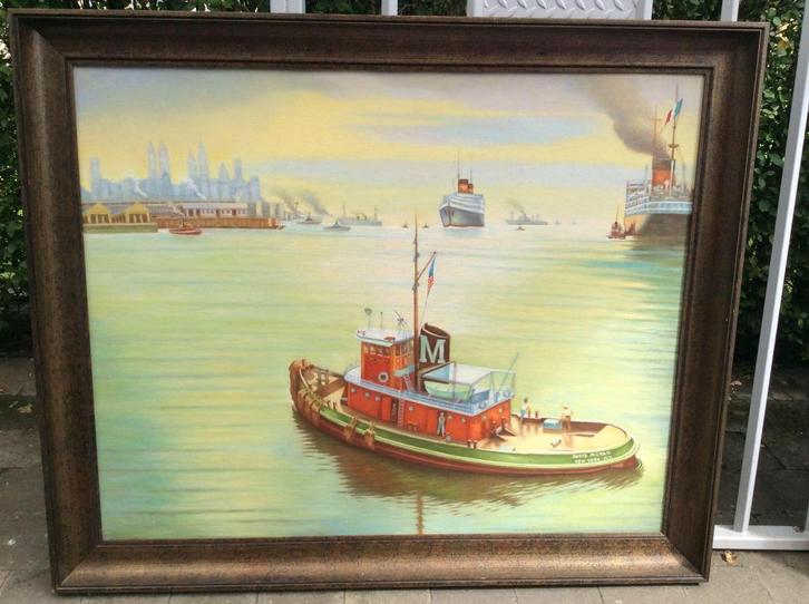 Schilderij sleepboot Doris Moran, Watersport en Boten, Beroepsscheepvaart, Gebruikt, Sleepboot, Ophalen