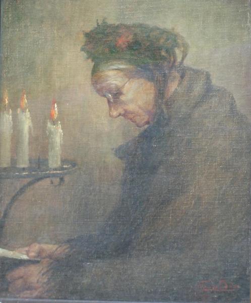 Prosper Böss (1870-1951): Biddende vrouw (50 x 64 cm), Antiek en Kunst, Kunst | Schilderijen | Klassiek, Ophalen of Verzenden