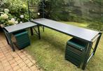 Metalen bureau met 2 ladeblokken, Huis en Inrichting, Ophalen, In hoogte verstelbaar, Gebruikt, Bureau
