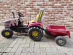 rode speelgoedtractor met trappers en karretje, Ophalen, Gebruikt