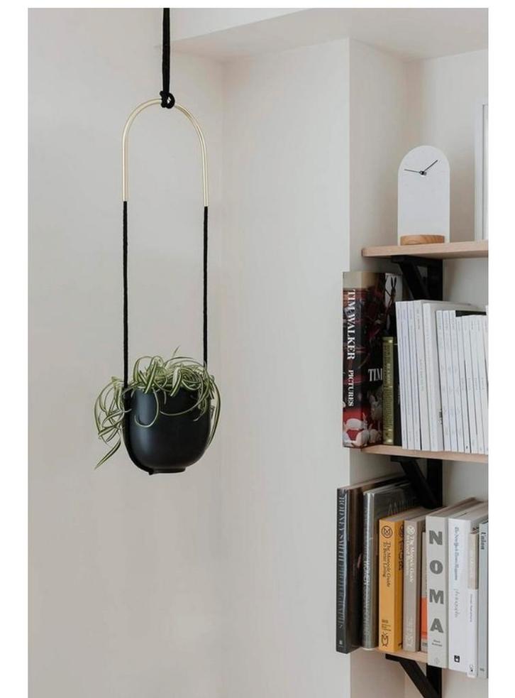 Hangbloempot,Umbra Bolo,zwart keramiek,koord,goud accent,2x, Maison & Meubles, Accessoires pour la Maison | Décorations murale