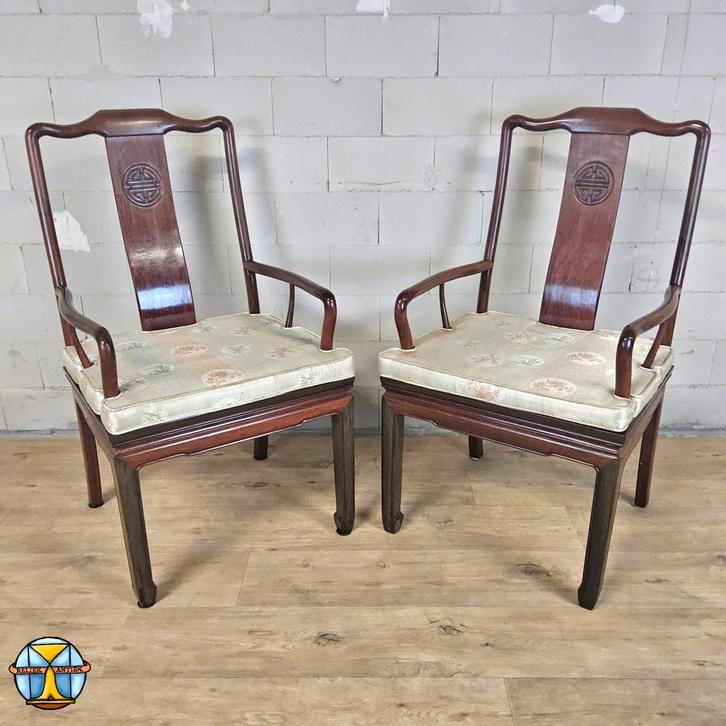 Set Vintage Kersenhouten Chinese Armstoelen / Aziatisch, Antiek en Kunst, Antiek | Meubels | Stoelen en Sofa's, Ophalen of Verzenden