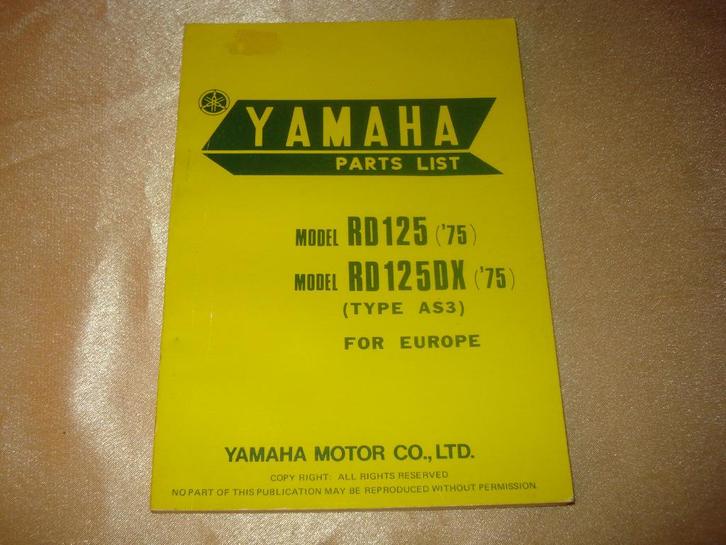 YAMAHA Model RD125 - RD125DX Ancien Catalogue des Pièces, Motoren, Handleidingen en Instructieboekjes, Yamaha, Ophalen of Verzenden