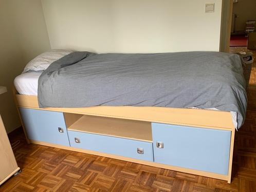 Half hoog bed met lattenbodem, Huis en Inrichting, Slaapkamer | Bedden, Gebruikt, Eenpersoons, 90 cm, 200 cm, Hout, Blauw, Ophalen