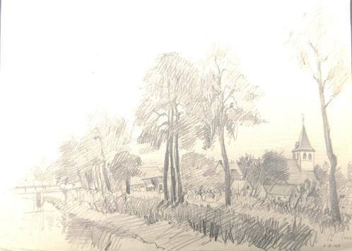 Tekening L. Boschmans - Leest kerk en Zenne, Antiek en Kunst, Kunst | Schilderijen | Klassiek, Ophalen of Verzenden