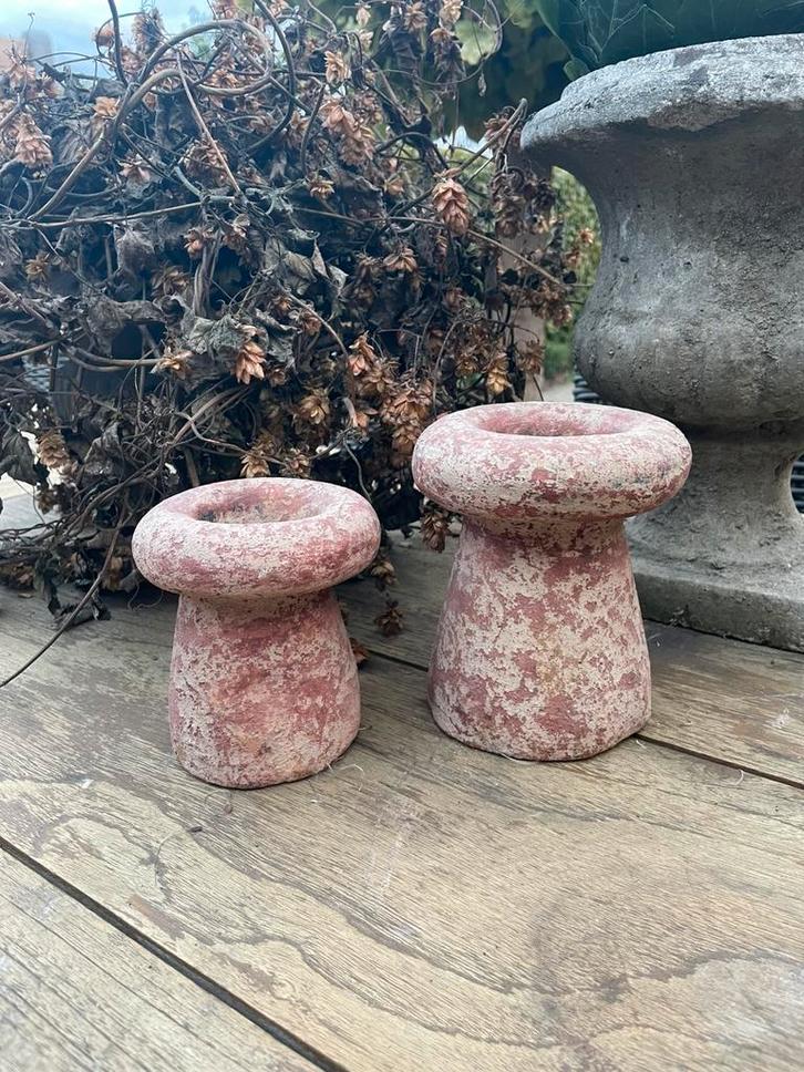 2aardewerken paddestoeltjes, Tuin en Terras, Tuinvazen, Zo goed als nieuw, Ophalen