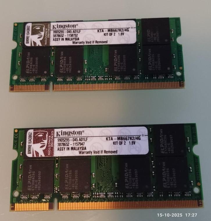 Kingston KTA-MB667K2/4G, Computers en Software, RAM geheugen, Gebruikt, Laptop, 4 GB, DDR2, Ophalen of Verzenden