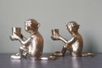Paar kandelaars apen in verguld metaal, Minder dan 25 cm, Ophalen of Verzenden, Kandelaar, Metaal