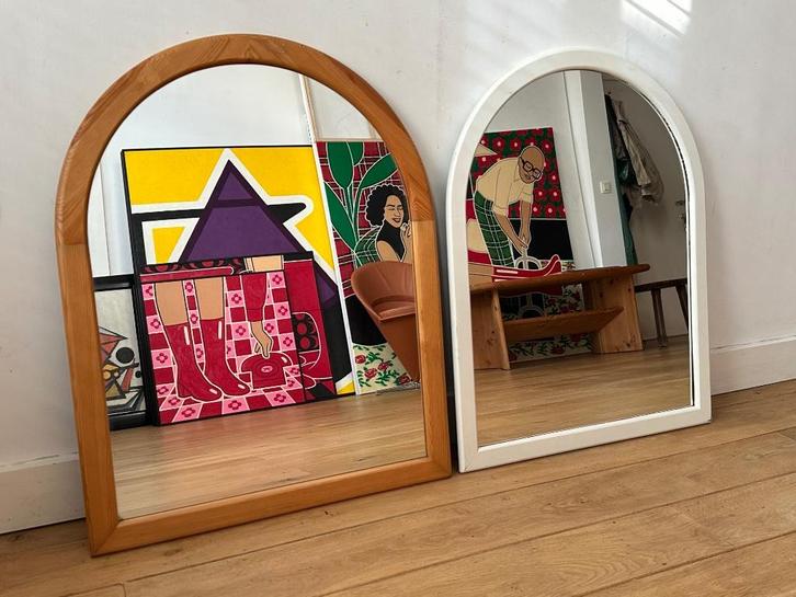 80S AFGERONDE SPIEGELS • per stuk, Huis en Inrichting, Woonaccessoires | Spiegels, Gebruikt, 50 tot 75 cm, Minder dan 100 cm, Overige vormen