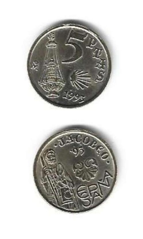 2 Munten Spanje 5 PTAS 1993 Pr, Timbres & Monnaies, Monnaies | Europe | Monnaies non-euro, Monnaie en vrac, Autres pays, Enlèvement ou Envoi