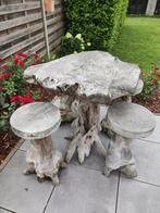 Wortelteakhouten barset incl 4 barkrukken, Ophalen, Gebruikt, Tuinset