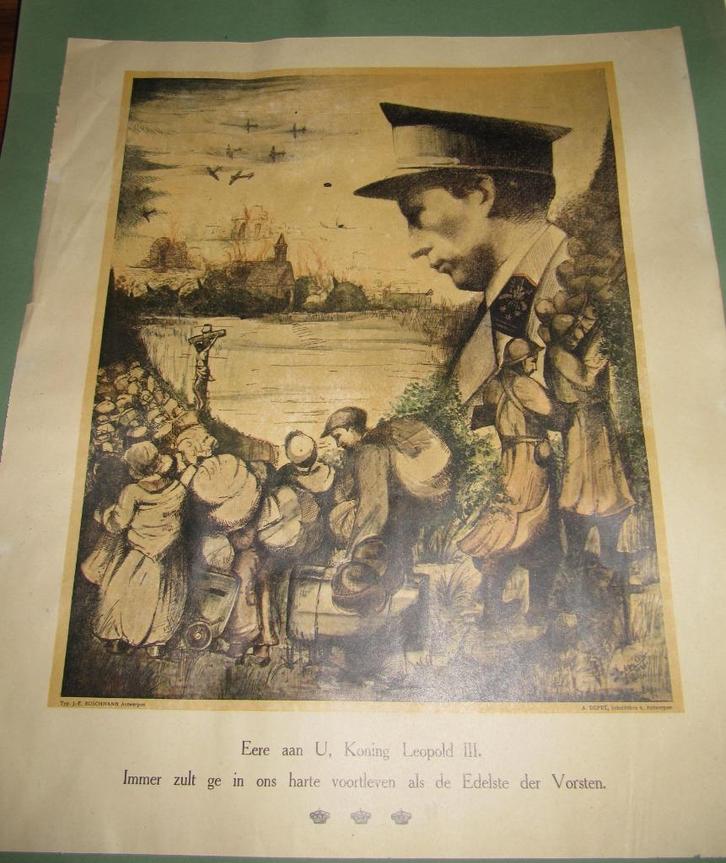 WOII - Leopold III prent, Verzamelen, Koningshuis en Royalty, Gebruikt, Kaart, Foto of Prent, Ophalen of Verzenden