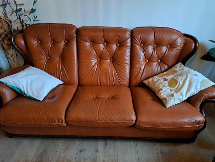 Bruine lederen 3 zit en 2x1 zit, Huis en Inrichting, Zetels | Zetels, Ophalen