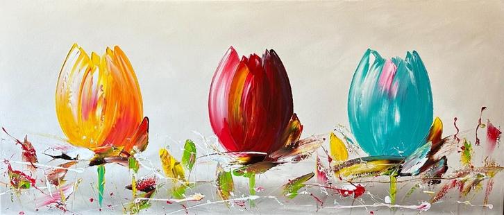 Gena- Tulpen- Handgeschilderd- Uniek, Antiek en Kunst, Kunst | Schilderijen | Abstract, Ophalen of Verzenden