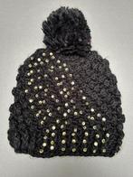 New zwarte muts met pompon en strass steentjes, Sans marque, Ophalen of Verzenden, Nieuw, Muts