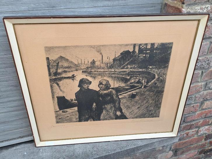 eau forte jeunesse signe pierre paulus, Antiek en Kunst, Kunst | Etsen en Gravures, Ophalen of Verzenden