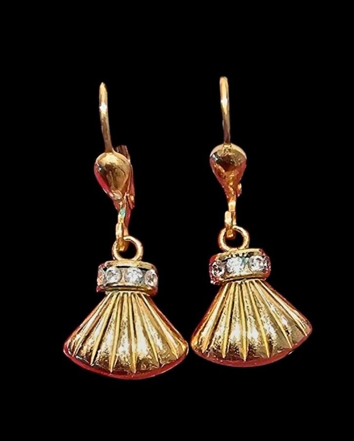18 KARAATS GOUDEN OORBELLEN + BRILJANTEN, Handtassen en Accessoires, Oorbellen, Nieuw, Hangers, Goud, Goud, Met edelsteen, Ophalen of Verzenden
