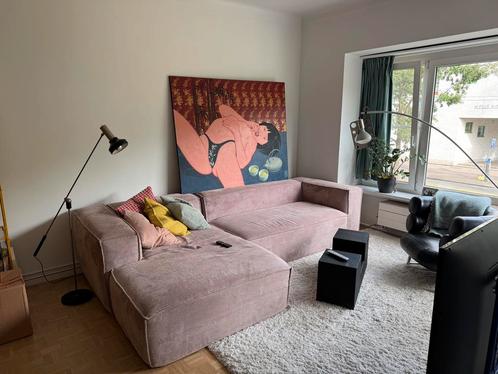 3-zitsbank Hoekbank in roze ribfluweel - KAVE BLOK, Huis en Inrichting, Zetels | Zetels, Gebruikt, Hoekbank, Driepersoons, 250 tot 300 cm