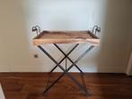 Teak bijzettafel/ dienblad met metalen frame, Huis en Inrichting, Woonaccessoires | Dienbladen, Ophalen