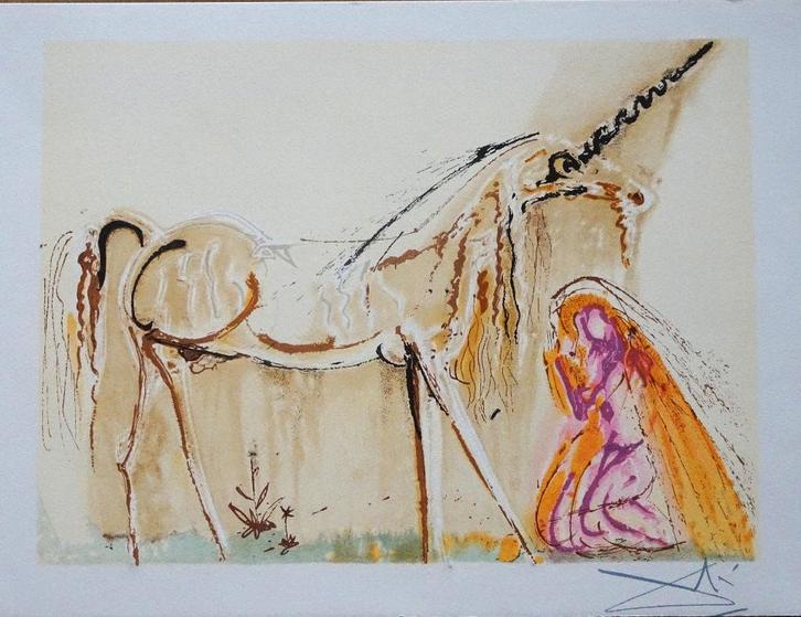 Salvador Dali (1904-1989) La Licorne (De Eenhoorn), Antiek en Kunst, Kunst | Litho's en Zeefdrukken, Ophalen of Verzenden