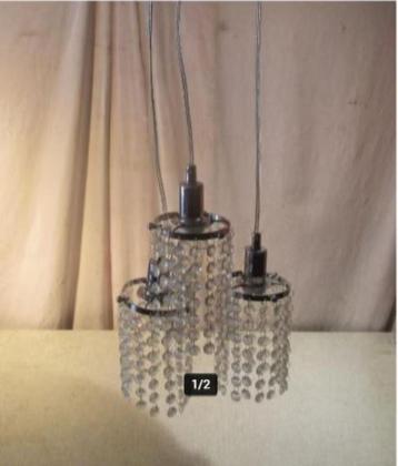 Prachtige 3-delige Hanglamp in metaal en glas