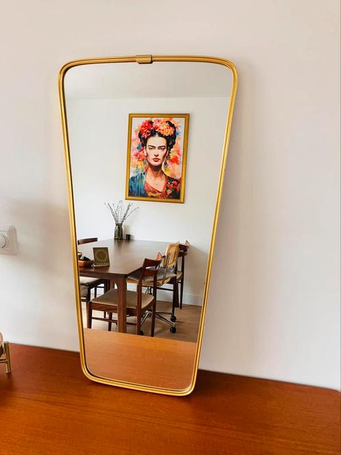 Vintage asymmetrische wandspiegel messing, Huis en Inrichting, Woonaccessoires | Spiegels, Zo goed als nieuw, Minder dan 50 cm
