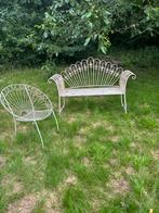 Gietijzeren tuinbank en stoel, Tuin en Terras, Tuinbanken, Ophalen, Gebruikt, Metaal
