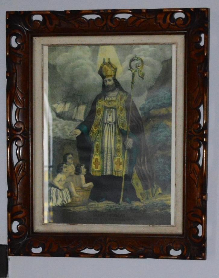 Cadre ancien avec impression de Sint Niklaas, 44 x 53, Antiquités & Art, Curiosités & Brocante, Enlèvement