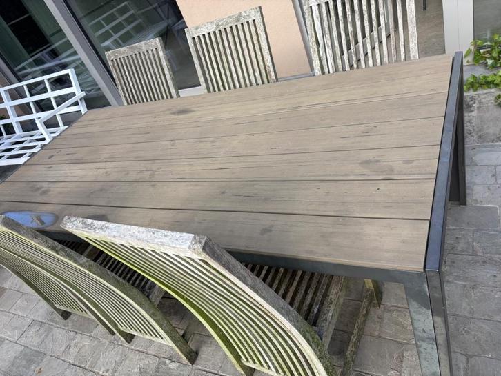 Tuintafel met 6 teak stoelen, Tuin en Terras, Tuintafels, Gebruikt, Rechthoekig, Teakhout, Ophalen