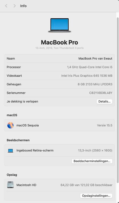 MacBook Pro 13-inch (2019) - Intel Core i5, Computers en Software, Apple Macbooks, Zo goed als nieuw, MacBook Pro, 13 inch, 128 GB of minder