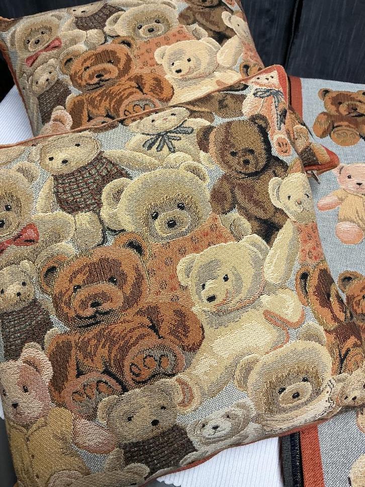 Plaid en twee bijhorende kussens met beren 75€, Huis en Inrichting, Woonaccessoires | Overige, Zo goed als nieuw, Ophalen of Verzenden