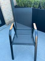 Tuintafel in gehard glas met houtlook en 8 stoelen, Tuin en Terras, Ophalen, Nieuw, 8 zitplaatsen, Tuinset