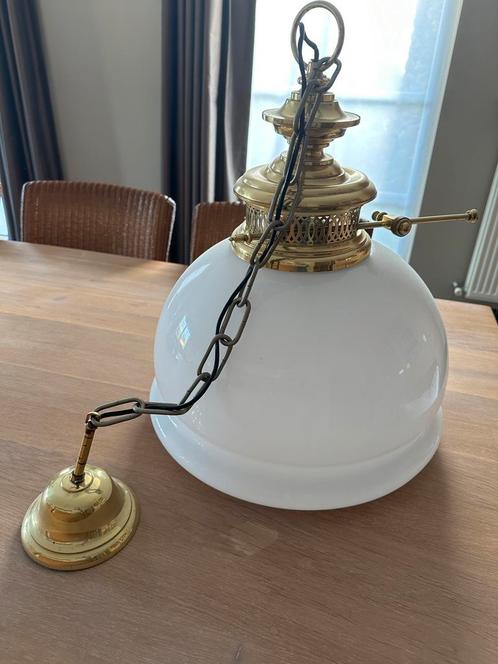 Vintage (art deco) bol lichtarmatuur, Huis en Inrichting, Lampen | Plafondlampen, Zo goed als nieuw, Glas, Metaal, Ophalen